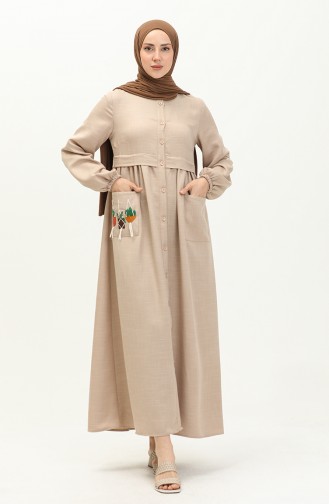 Kleid mit besticktem Ausschnitt und Knopfleiste 24Y8948-05 Beige 24Y8948-05