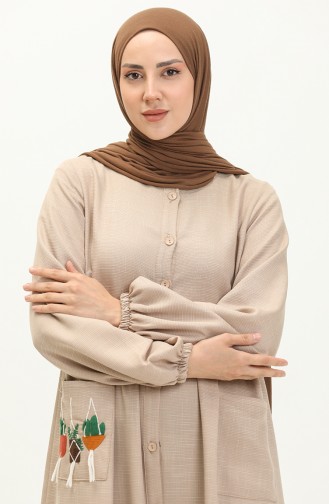 Kleid mit besticktem Ausschnitt und Knopfleiste 24Y8948-05 Beige 24Y8948-05