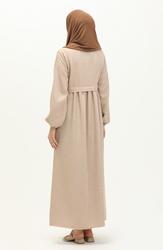 Kleid mit besticktem Ausschnitt und Knopfleiste 24Y8948-05 Beige 24Y8948-05