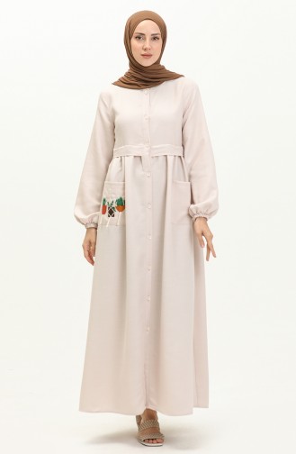 Kleid mit gesticktem Ausschnitt und Knopfleiste 24Y8948-08 Stein 24Y8948-08