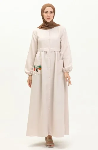 Kleid mit gesticktem Ausschnitt und Knopfleiste 24Y8948-08 Stein 24Y8948-08