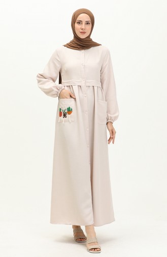 Kleid mit gesticktem Ausschnitt und Knopfleiste 24Y8948-08 Stein 24Y8948-08
