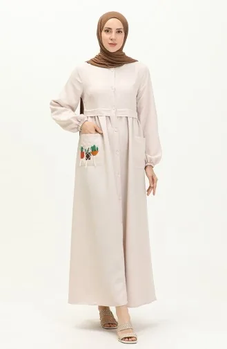 Kleid mit gesticktem Ausschnitt und Knopfleiste 24Y8948-08 Stein 24Y8948-08