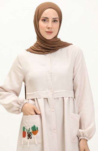 Kleid mit gesticktem Ausschnitt und Knopfleiste 24Y8948-08 Stein 24Y8948-08