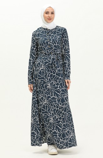 Robe en Viscose à Motifs 60303-01 Bleu Marine 60303-01