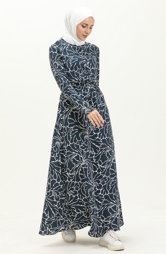 Robe en Viscose à Motifs 60303-01 Bleu Marine 60303-01