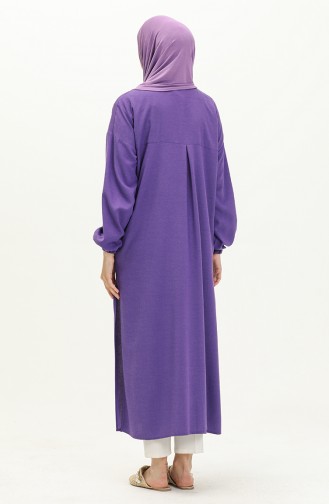Lange Tunika aus Leinen mit Stickerei 24Y8971-06 Lila 24Y8971-06