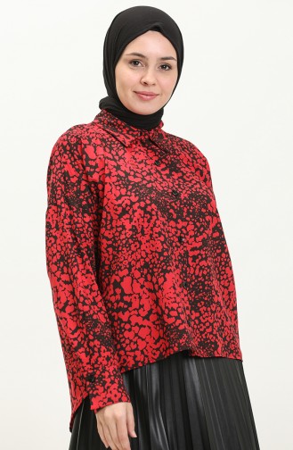 Gemustertes asymmetrisches Hemd 60018A-01 Rot 60018A-01