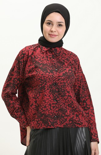 Terry Cotton Printed Asymmetric Shirt 60018A-02 Claret Red 60018A-02