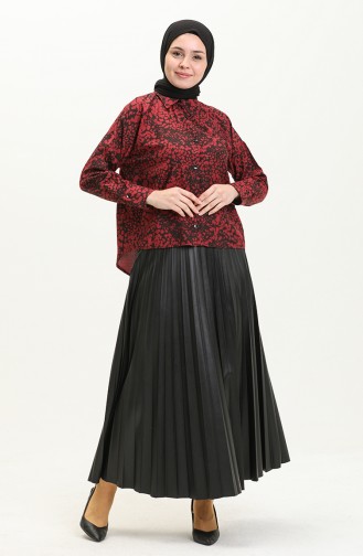 Terry Cotton Printed Asymmetric Shirt 60018A-02 Claret Red 60018A-02