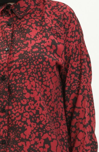 Terry Cotton Printed Asymmetric Shirt 60018A-02 Claret Red 60018A-02