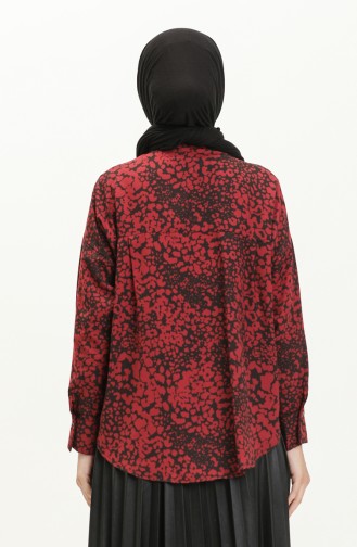Terry Cotton Printed Asymmetric Shirt 60018A-02 Claret Red 60018A-02