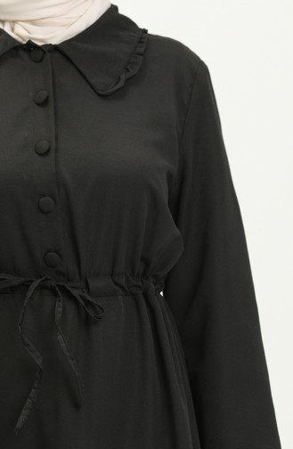 Kalvin Yarım Düğme Bebe Yaka Tesettür Elbise 262 Siyah