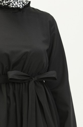 فستان مطوي قطن تيري بحزام  40153-02 أسود 40153-02