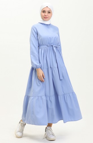 Gerafftes Kleid mit Gürtel 40153-04 Eisblau 40153-04