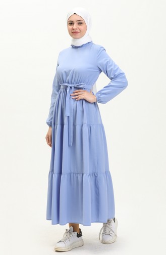 Gerafftes Kleid mit Gürtel 40153-04 Eisblau 40153-04