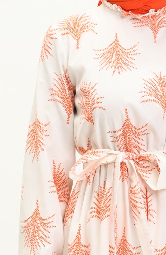 Terry Cotton Printed Belted Dress 40153A-03 Ecru Orange 40153A-03