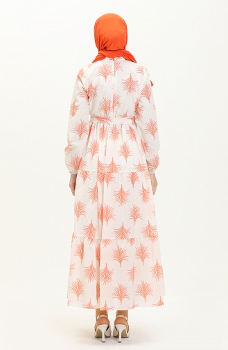 Terry Cotton Printed Belted Dress 40153A-03 Ecru Orange 40153A-03