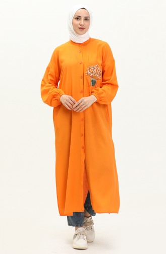 Linen Embroidered Long Tunic 24Y8971-03 Orange 24Y8971-03