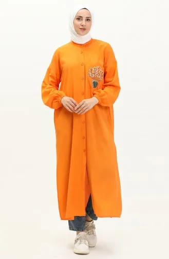 Linen Embroidered Long Tunic 24Y8971-03 Orange 24Y8971-03