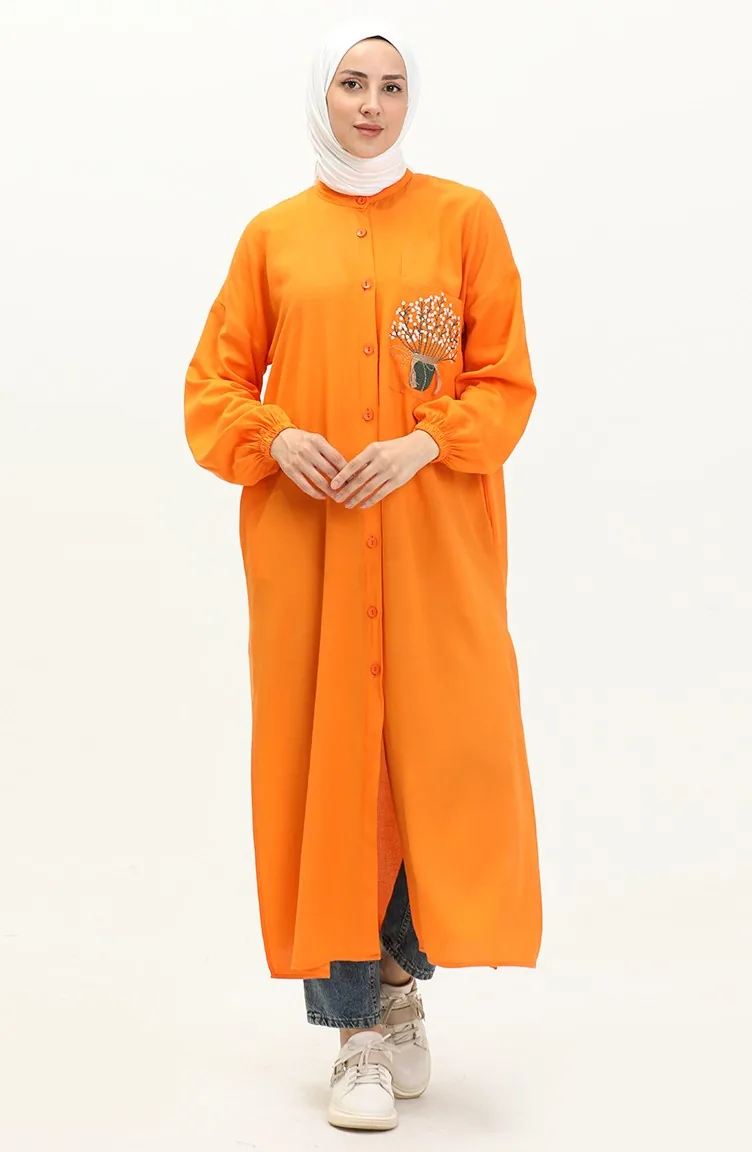 Linen Embroidered Long Tunic 24Y8971-03 Orange 24Y8971-03