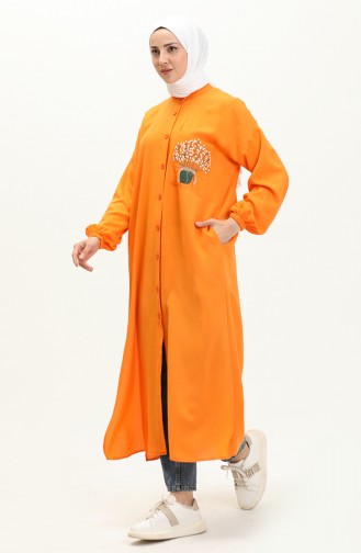 Linen Embroidered Long Tunic 24Y8971-03 Orange 24Y8971-03