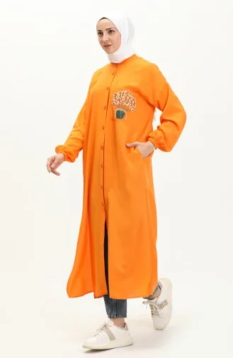 Linen Embroidered Long Tunic 24Y8971-03 Orange 24Y8971-03