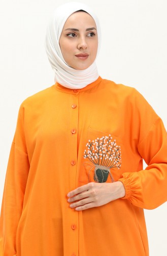Linen Embroidered Long Tunic 24Y8971-03 Orange 24Y8971-03