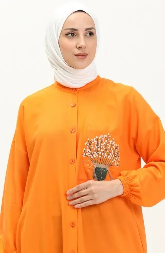 Linen Embroidered Long Tunic 24Y8971-03 Orange 24Y8971-03