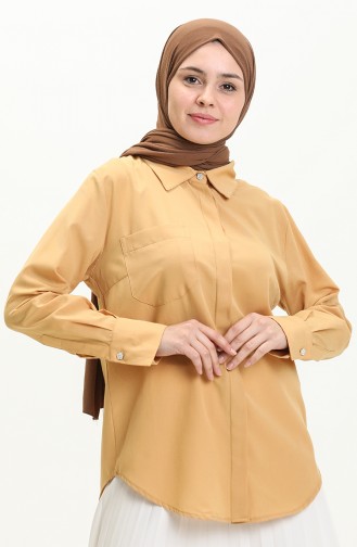 Terry Cotton Hidden Button Shirt 60015-02 Mustard 60015-02