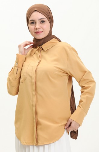 Terry Cotton Hidden Button Shirt 60015-02 Mustard 60015-02