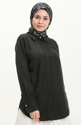 Terry Cotton Hidden Button Shirt 60015-05 Black 60015-05