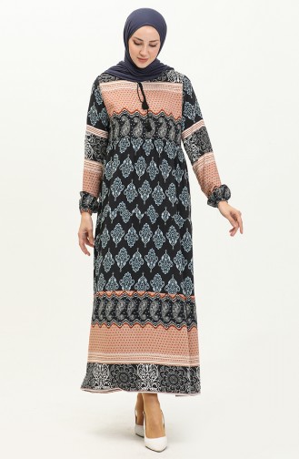 Printed Viscose Dress 4105-02 Dark Navy Blue 4105-02