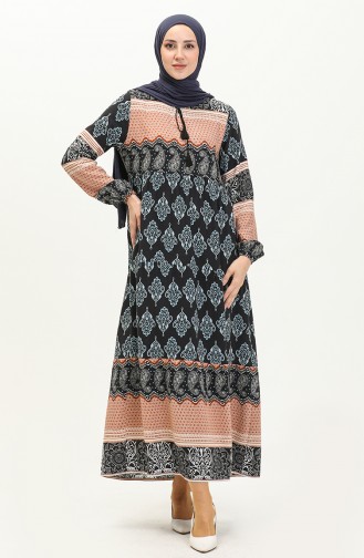 Printed Viscose Dress 4105-02 Dark Navy Blue 4105-02