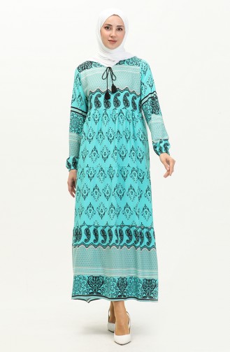 Robe à Motifs en Viscose 4105-03 Turquoise 4105-03