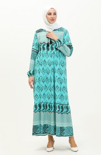 Printed Viscose Dress 4105-03 Turquoise 4105-03