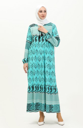 Robe à Motifs en Viscose 4105-03 Turquoise 4105-03