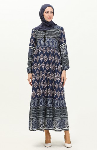 Printed Viscose Dress 4105-05 Navy Blue 4105-05