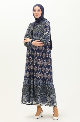 Printed Viscose Dress 4105-05 Navy Blue 4105-05