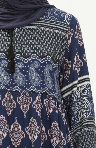 Printed Viscose Dress 4105-05 Navy Blue 4105-05