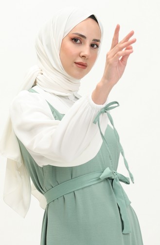 فستان بقميص من نسيج آيروبين 0001-01  أخضر مينت أبيض 0001-01