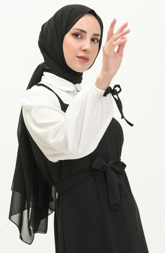 Aerobin Stoff Gilet Look Kleid 0001-03 Schwarz und Weiß 0001-03