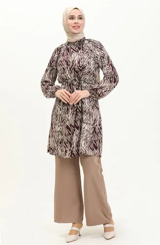 Gemusterte Tunika-Hose Doppelset aus Viskose 0042-03 Lila 0042-03
