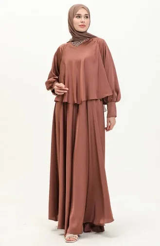 Satin Abendkleid mit Steinen 6051-03 Braun 6051-03
