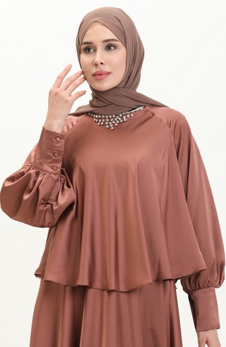 فستان سهرة ساتان بتصميم حجر 6051-03  بني 6051-03