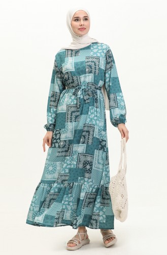 Gemustertes Kleid mit Gürtel in Übergröße 0005-01 Mintgrün 0005-01