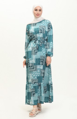 Gemustertes Kleid mit Gürtel in Übergröße 0005-01 Mintgrün 0005-01