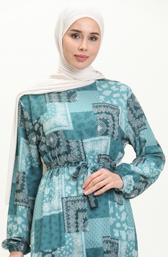 Gemustertes Kleid mit Gürtel in Übergröße 0005-01 Mintgrün 0005-01