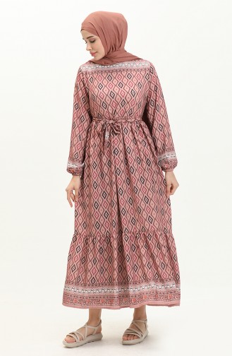 Printed Belted Dress 0006-01 Dusty Rose 0006-01