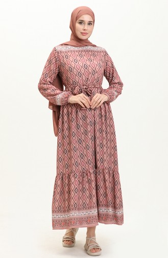 Printed Belted Dress 0006-01 Dusty Rose 0006-01
